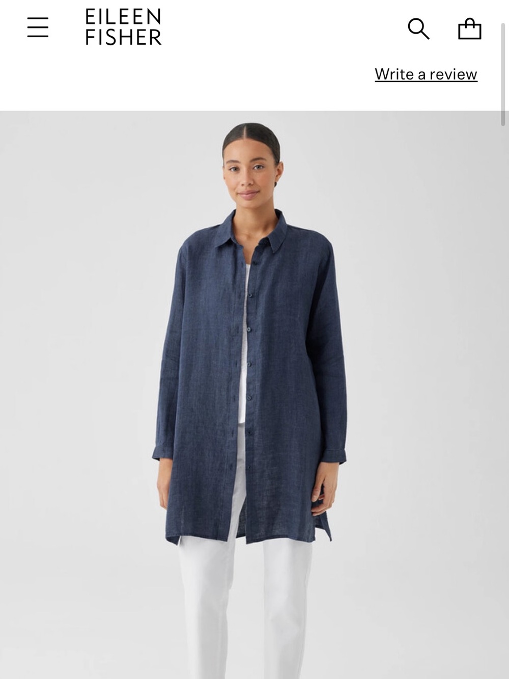 Eileen Fisher long linen shirt/tunic in Dusk, a deep denim/navy blue s
